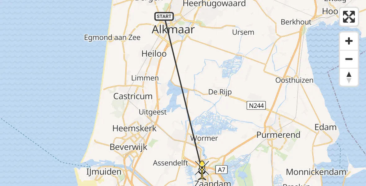 Routekaart van de vlucht: Lifeliner 1 naar Koog aan de Zaan, Tulpstraat