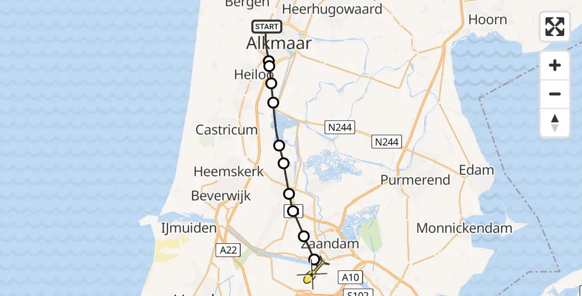 Routekaart van de vlucht: Lifeliner 1 naar Amsterdam Heliport, Bisschop Bottemannestraat