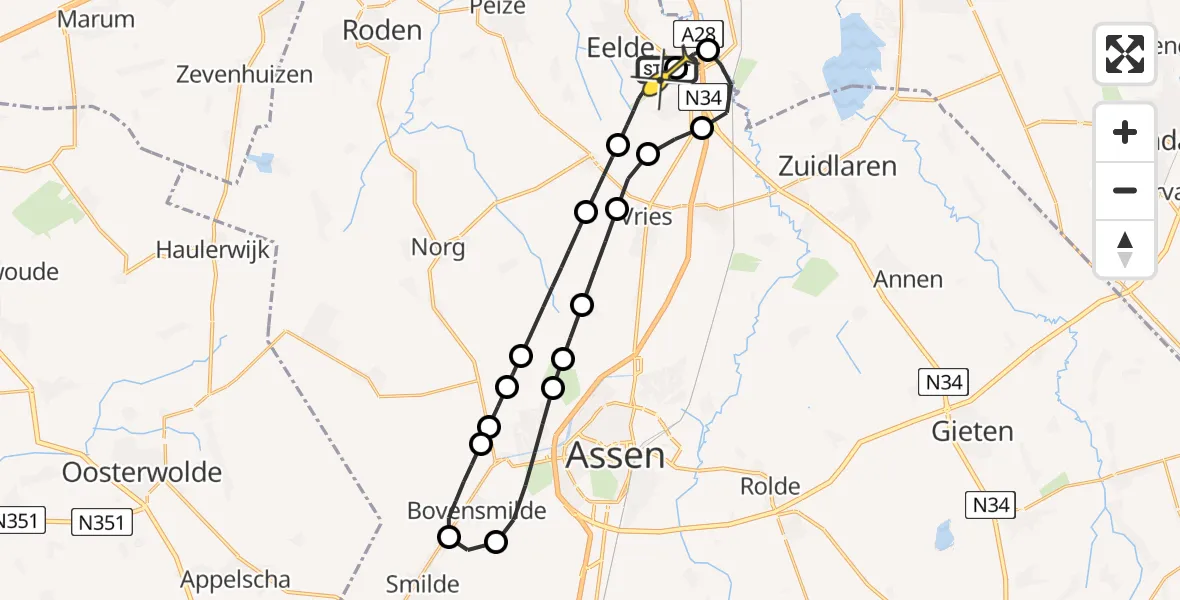 Routekaart van de vlucht: Lifeliner 4 naar Groningen Airport Eelde, Veldkampweg