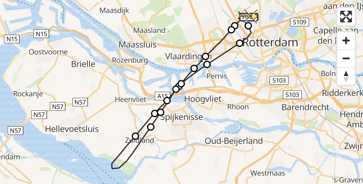 Routekaart van de vlucht: Lifeliner 2 naar Rotterdam The Hague Airport, Rotterdam Airportbaan