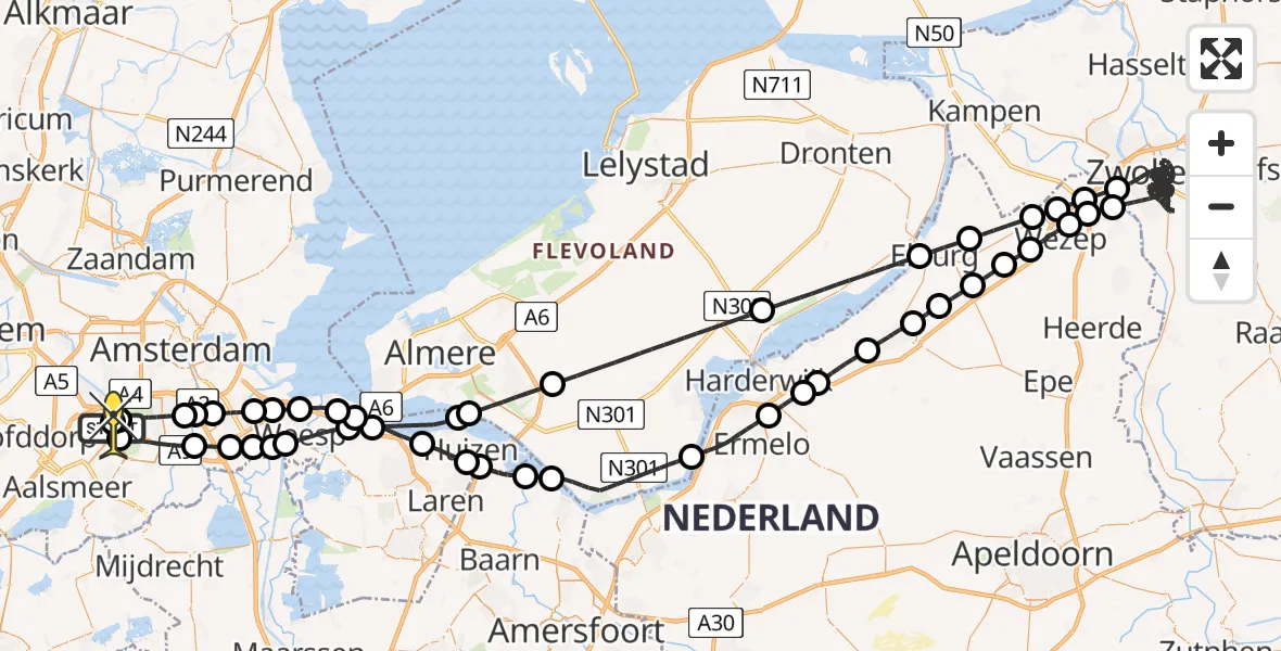 Routekaart van de vlucht: Politieheli naar Schiphol, Piet Guilonardweg