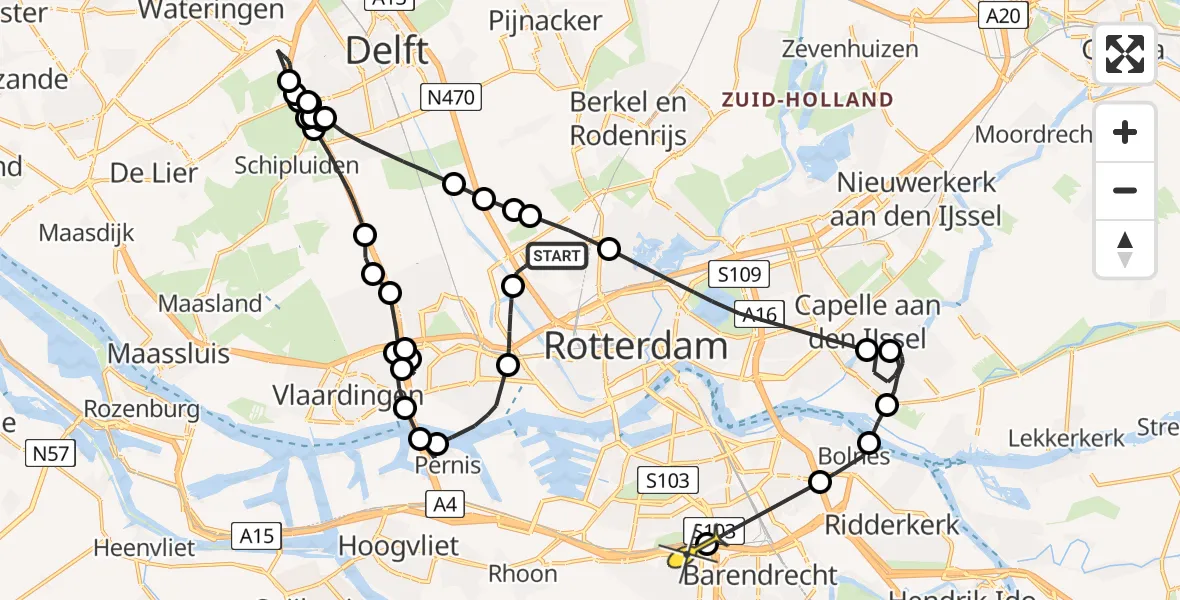 Routekaart van de vlucht: Politieheli naar Barendrecht, Vliegveldweg