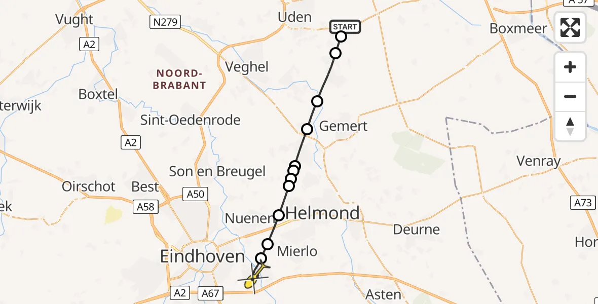 Routekaart van de vlucht: Lifeliner 3 naar Geldrop, Vogelstraat