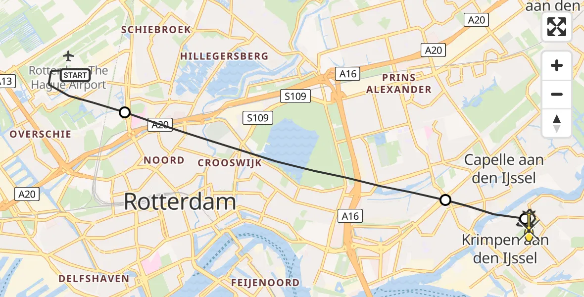 Routekaart van de vlucht: Lifeliner 2 naar Krimpen aan den IJssel, Van der Duijn van Maasdamweg