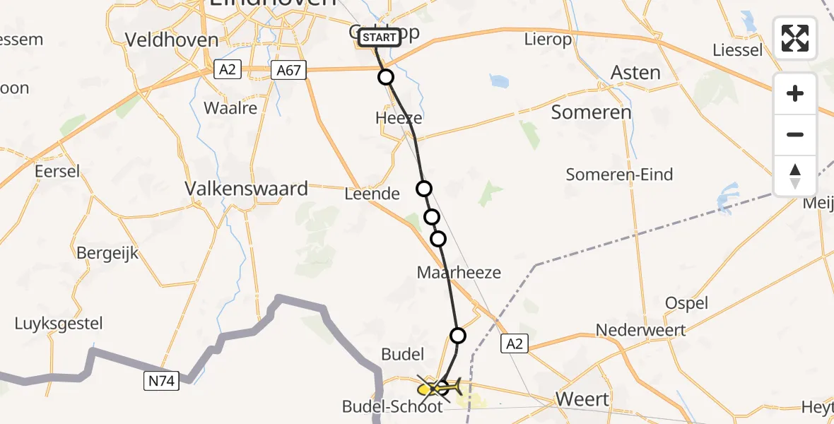 Routekaart van de vlucht: Lifeliner 3 naar Kempen Airport, Bogardeind