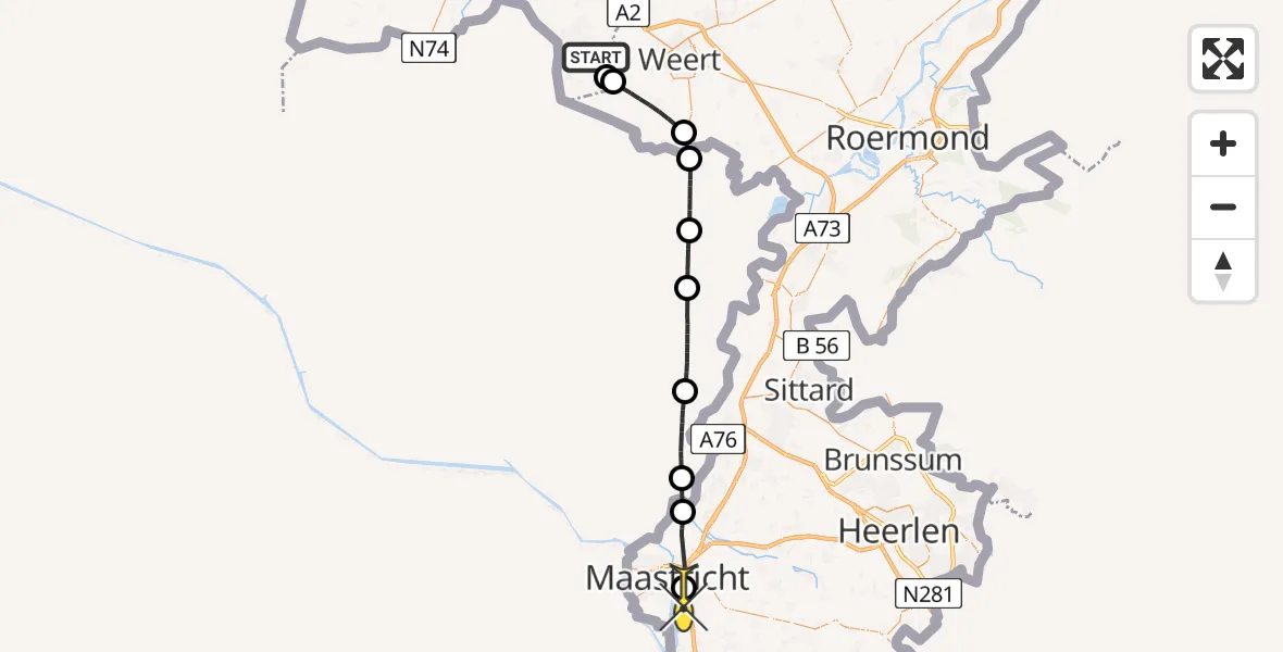 Routekaart van de vlucht: Lifeliner 3 naar Maastricht UMC+, Ringselven