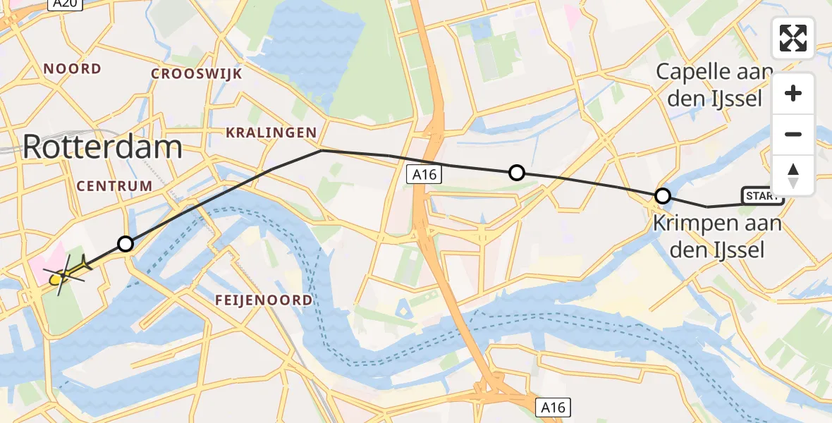 Routekaart van de vlucht: Lifeliner 2 naar Erasmus MC, Algerasluis