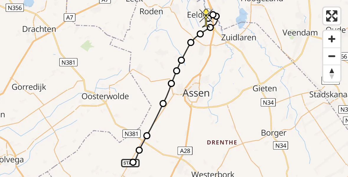 Routekaart van de vlucht: Lifeliner 4 naar Groningen Airport Eelde, Koekoeksweg