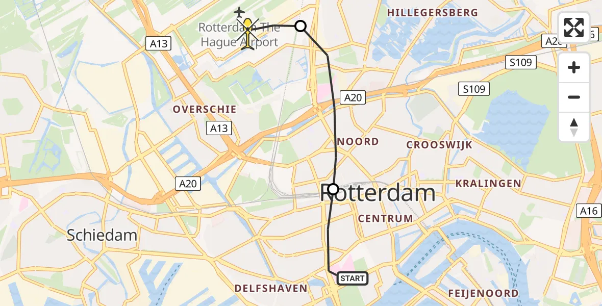 Routekaart van de vlucht: Lifeliner 2 naar Rotterdam The Hague Airport, Bajonetstraat