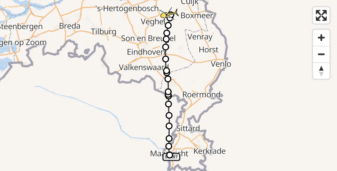 Routekaart van de vlucht: Lifeliner 3 naar Vliegbasis Volkel, Sint Pieterskade