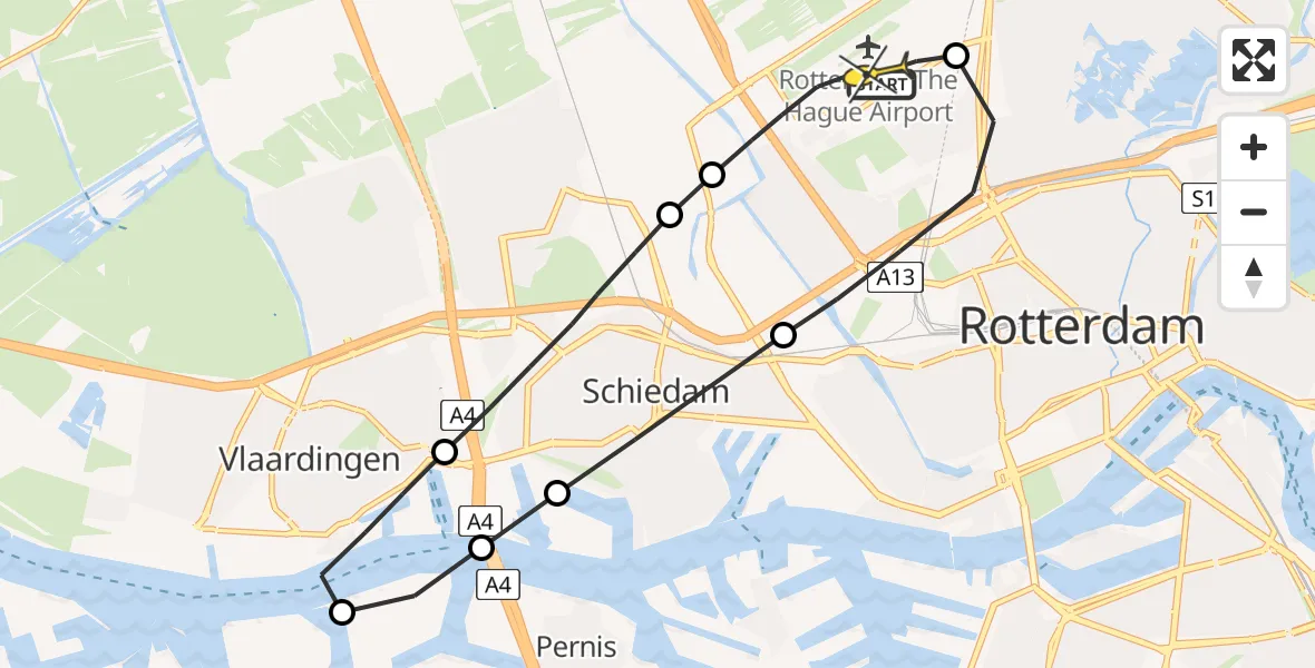 Routekaart van de vlucht: Lifeliner 2 naar Rotterdam The Hague Airport, Vliegveldweg