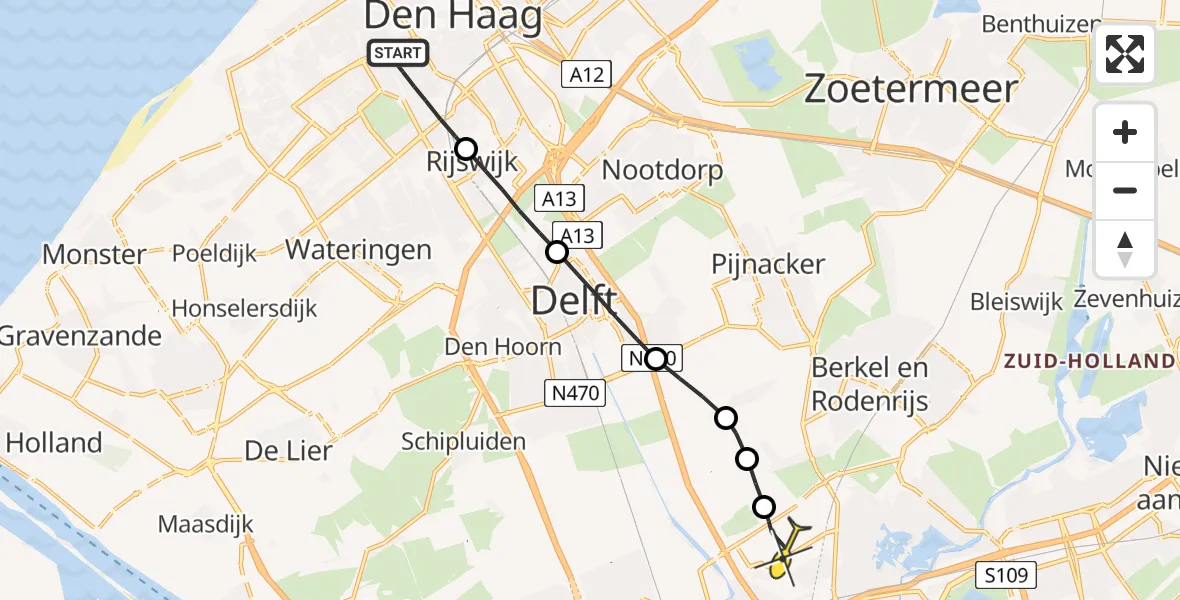 Routekaart van de vlucht: Lifeliner 2 naar Rotterdam The Hague Airport, Kaapstraat