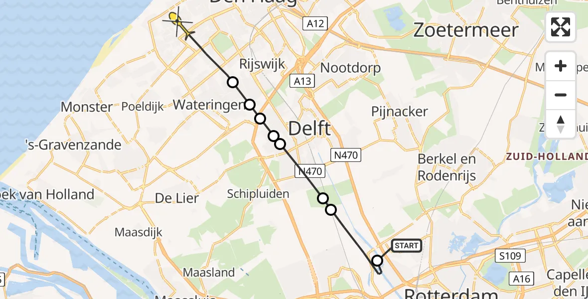 Routekaart van de vlucht: Politiehelikopter naar Den Haag, Legakkerpad