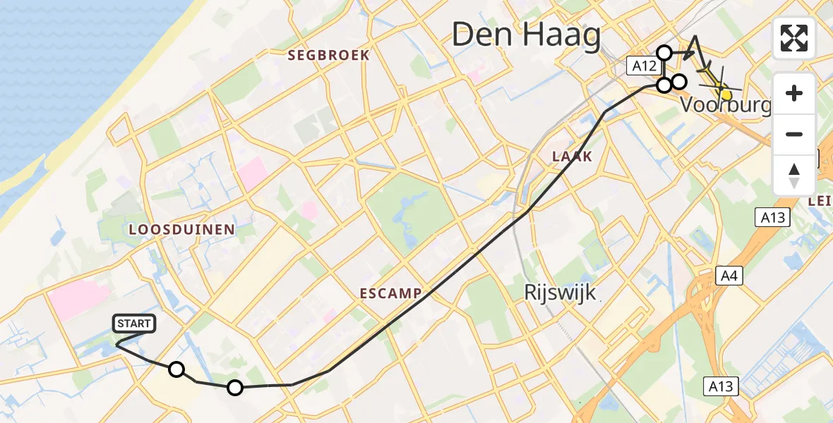 Routekaart van de vlucht: Politiehelikopter naar Voorburg, Sigrid Undsetlaan