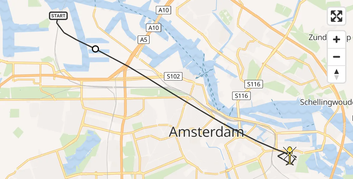 Routekaart van de vlucht: Lifeliner 1 naar Amsterdam, Westhaven