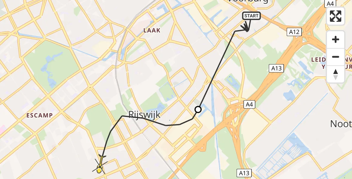 Routekaart van de vlucht: Politieheli naar Rijswijk, Prinses Mariannelaan