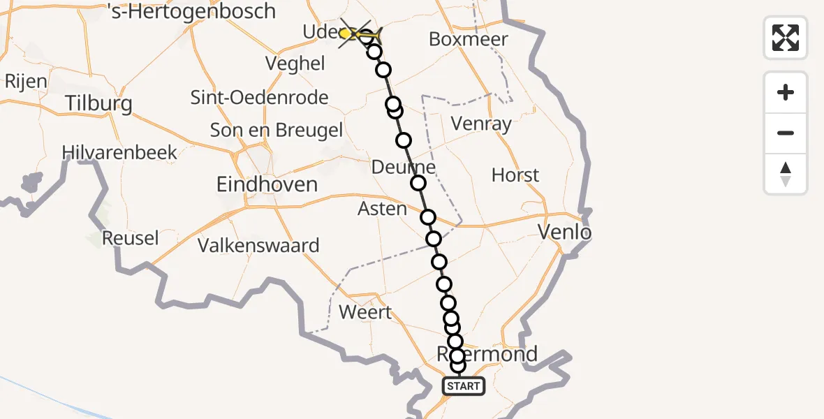 Routekaart van de vlucht: Lifeliner 3 naar Vliegbasis Volkel, Weerd