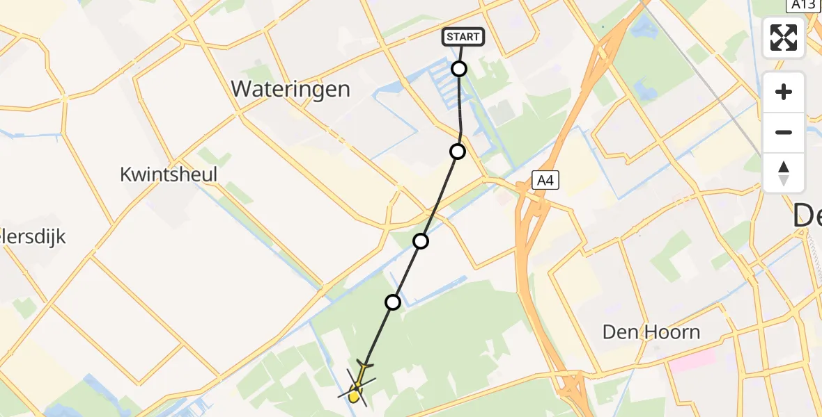 Routekaart van de vlucht: Politiehelikopter naar Schipluiden, Kikkerbeetlaan