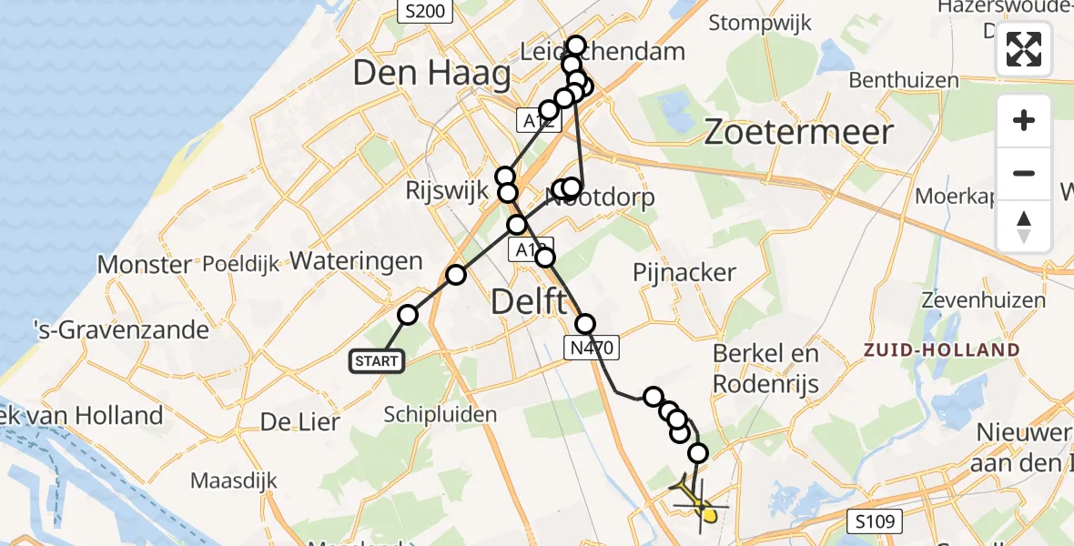 Routekaart van de vlucht: Politieheli naar Rotterdam The Hague Airport, Veenakkerweg