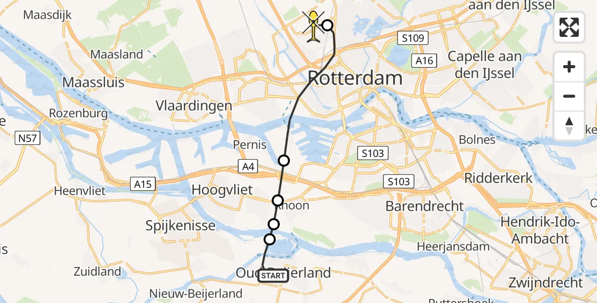 Routekaart van de vlucht: Lifeliner 2 naar Rotterdam The Hague Airport, Zoomwijcklaan