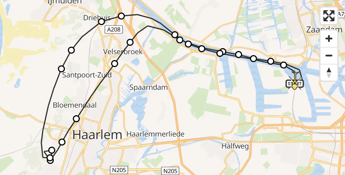 Routekaart van de vlucht: Lifeliner 1 naar Amsterdam Heliport, Grote Tocht