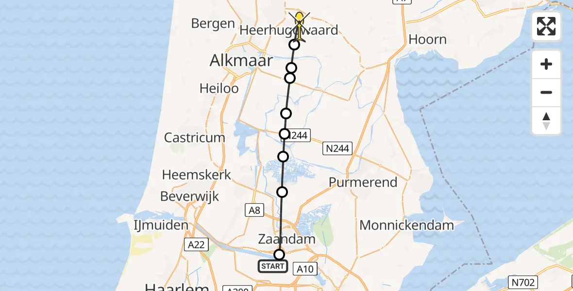 Routekaart van de vlucht: Lifeliner 1 naar Heerhugowaard, Grote Tocht