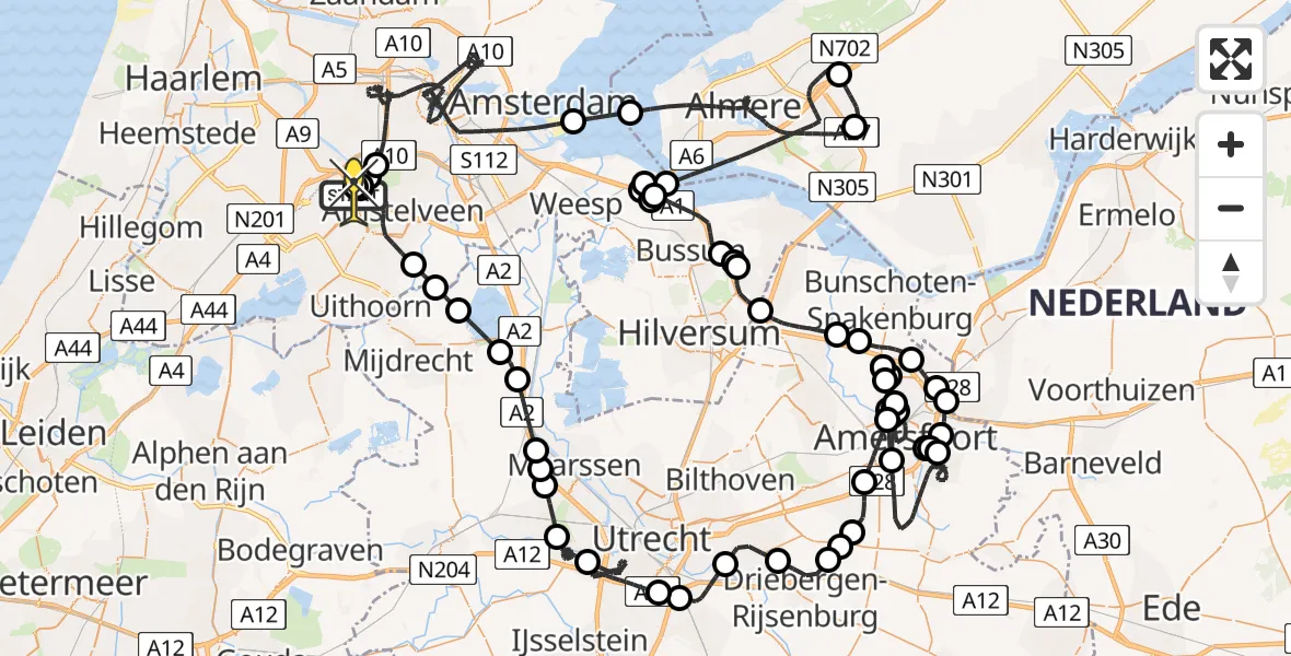 Vluchtroute Politiehelikopter van Schiphol naar Schiphol