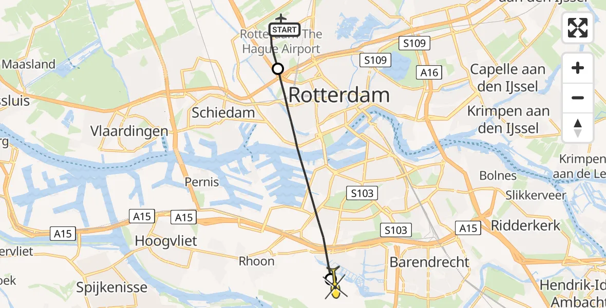 Routekaart van de vlucht: Lifeliner 2 naar Rhoon, Welschapstraat