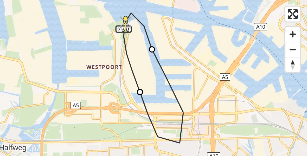 Routekaart van de vlucht: Lifeliner 1 naar Amsterdam Heliport, Maltaweg