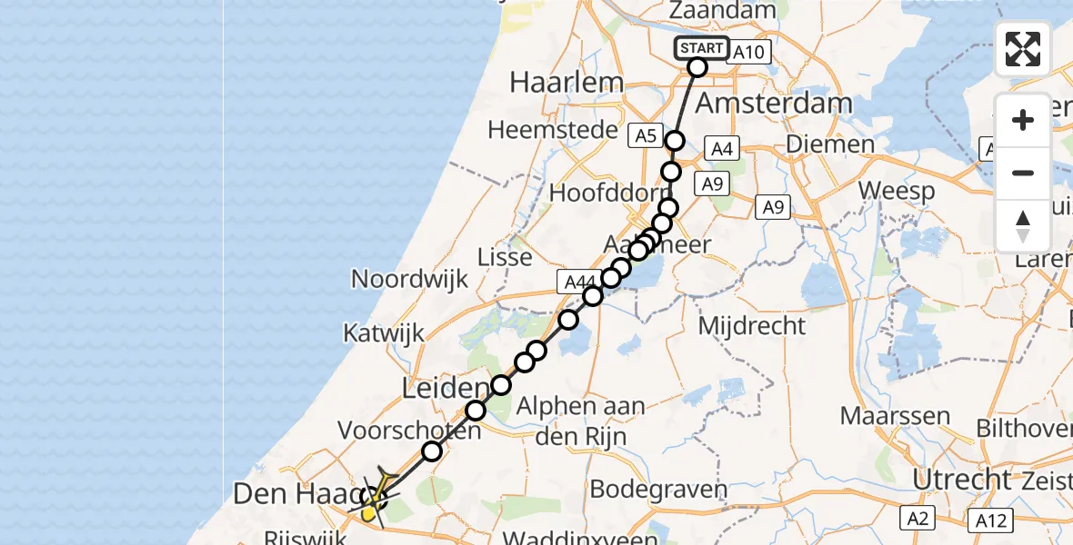 Routekaart van de vlucht: Lifeliner 1 naar Leidschendam, Nieuw-Zeelandweg