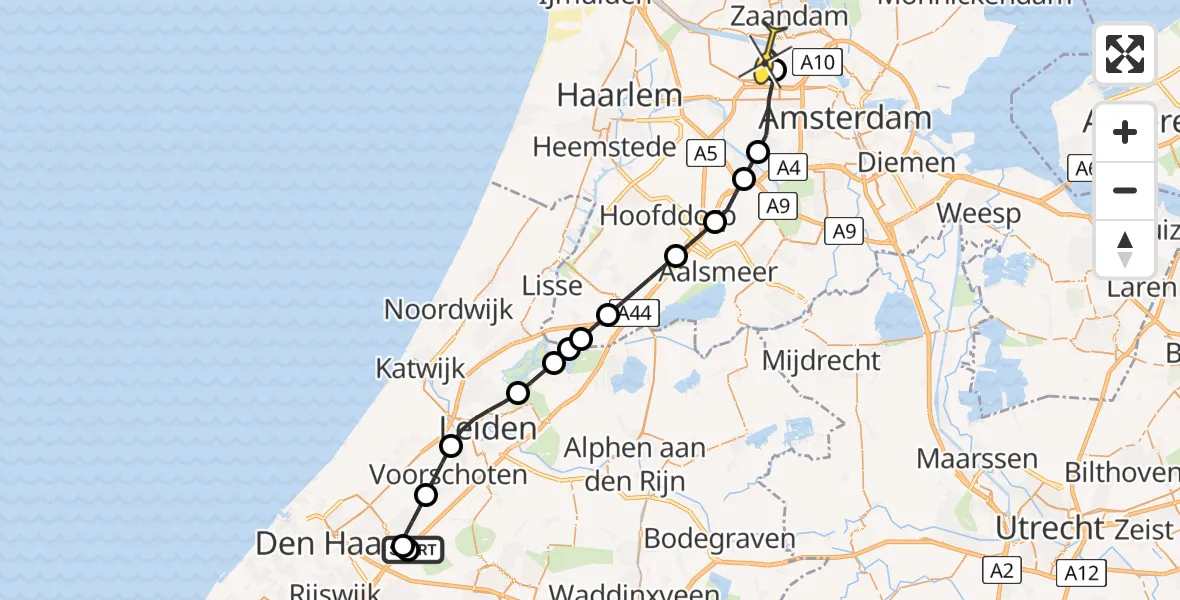 Routekaart van de vlucht: Lifeliner 1 naar Amsterdam Heliport, De Schans