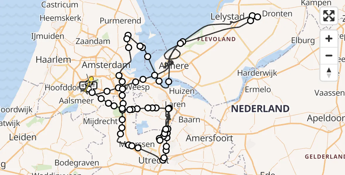 Routekaart van de vlucht: Politieheli naar Schiphol, Amsterdam-Bataviaweg