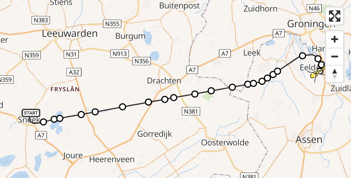 Routekaart van de vlucht: Lifeliner 4 naar Groningen Airport Eelde, Thorbeckestraat