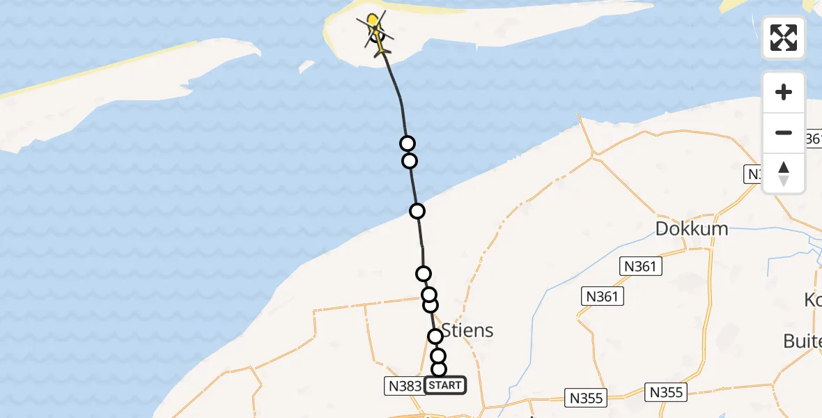 Routekaart van de vlucht: Ambulancehelikopter naar Ameland Airport Ballum, Bitgumerlân