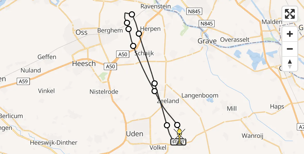 Routekaart van de vlucht: Lifeliner 3 naar Vliegbasis Volkel, Zeelandsedijk