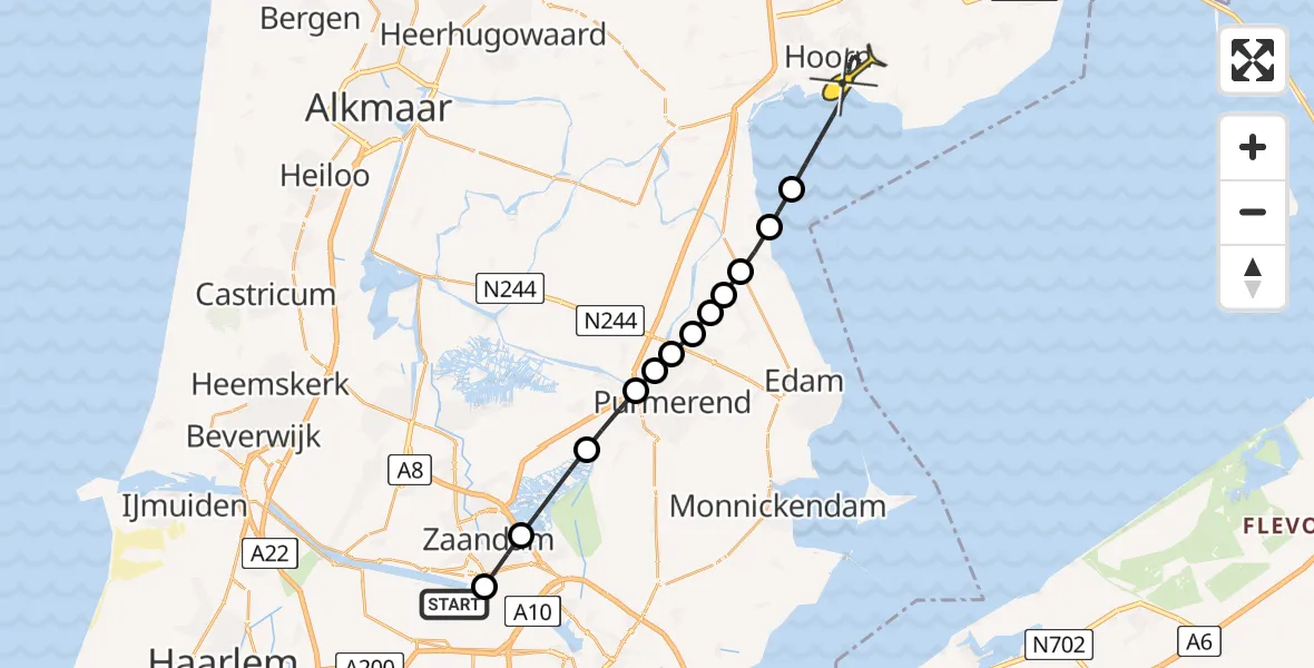 Routekaart van de vlucht: Lifeliner 1 naar Hoorn, Lipariweg