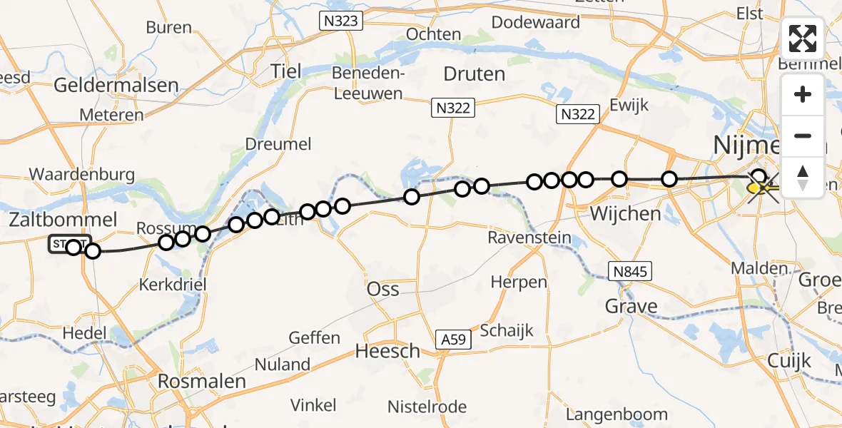 Routekaart van de vlucht: Lifeliner 3 naar Radboud Universitair Medisch Centrum, Inktfordseweg