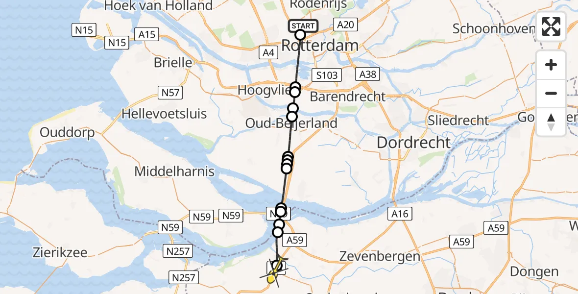 Routekaart van de vlucht: Lifeliner 2 naar Dinteloord, Deelenpad