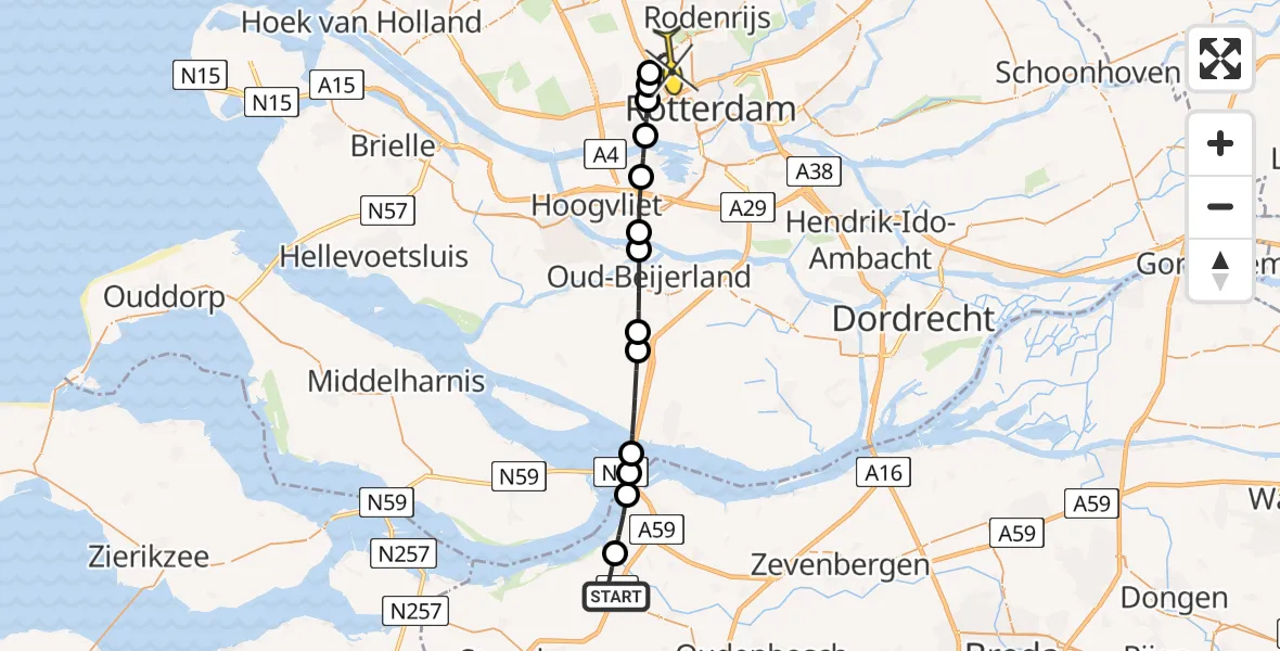 Routekaart van de vlucht: Lifeliner 2 naar Rotterdam The Hague Airport, Wipmolen