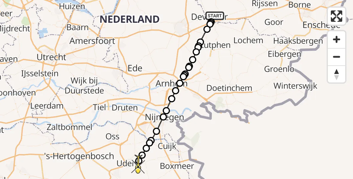 Routekaart van de vlucht: Lifeliner 3 naar Vliegbasis Volkel, Duurstedeweg