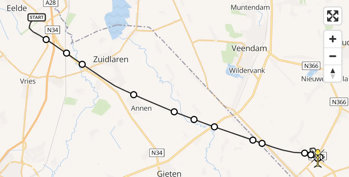 Routekaart van de vlucht: Lifeliner 4 naar Alteveer, Moespot