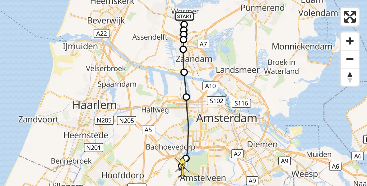 Routekaart van de vlucht: Politieheli naar Schiphol, Zaandijkerweg