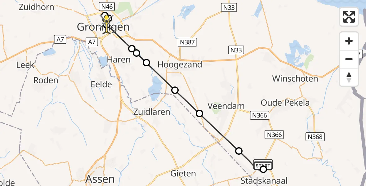 Routekaart van de vlucht: Lifeliner 4 naar Universitair Medisch Centrum Groningen, Barkelazathe