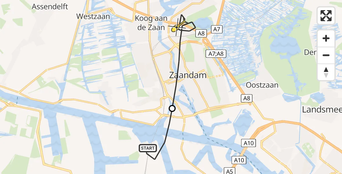 Routekaart van de vlucht: Lifeliner 1 naar Zaandam, Hemweg