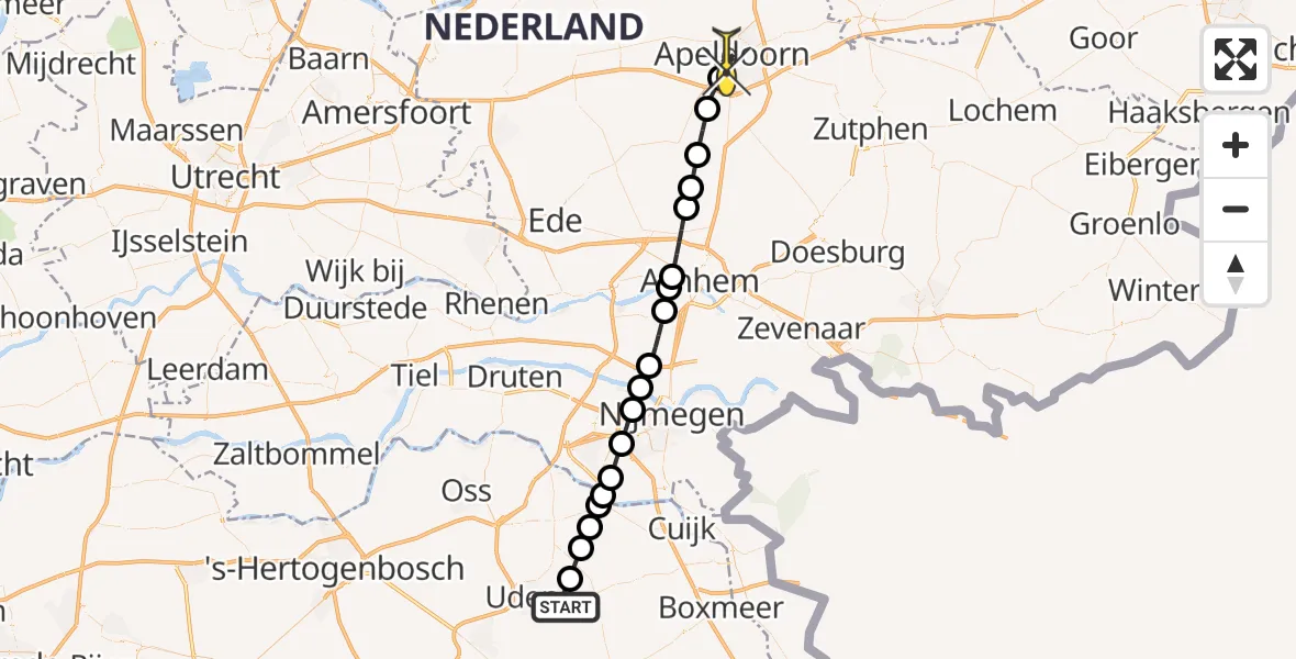 Routekaart van de vlucht: Lifeliner 3 naar Apeldoorn, zeelandsedijk