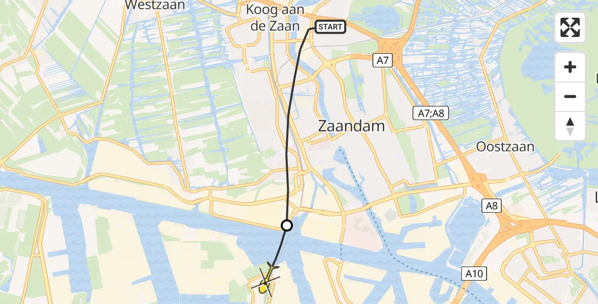 Routekaart van de vlucht: Lifeliner 1 naar Amsterdam Heliport, Claude Monetstraat