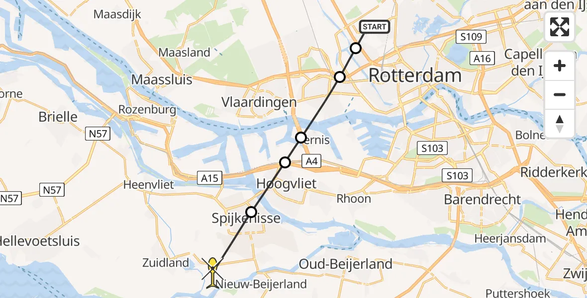 Routekaart van de vlucht: Lifeliner 2 naar Simonshaven, Achterdijk