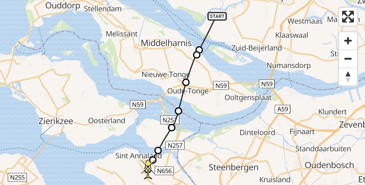 Routekaart van de vlucht: Lifeliner 2 naar Poortvliet, Achterweg