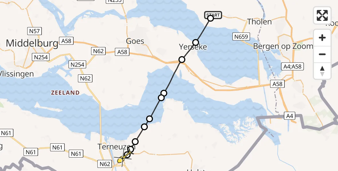 Routekaart van de vlucht: Lifeliner 2 naar Terneuzen, Hartogsweg