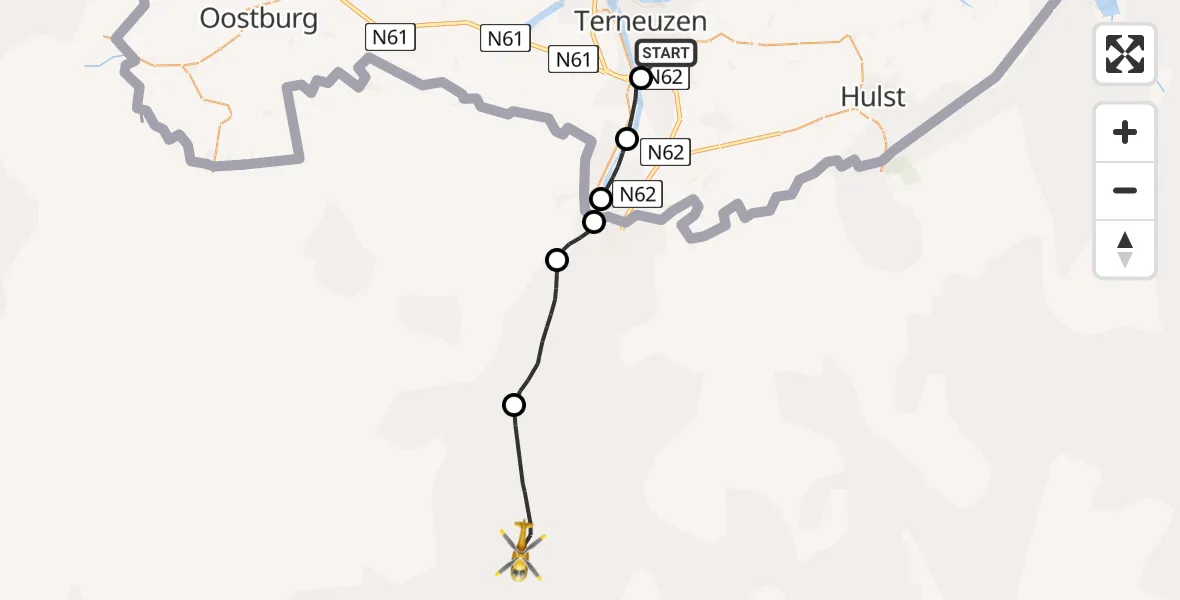 Vluchtroute Traumahelikopter Terneuzen - , 25 november 2024, 09:12